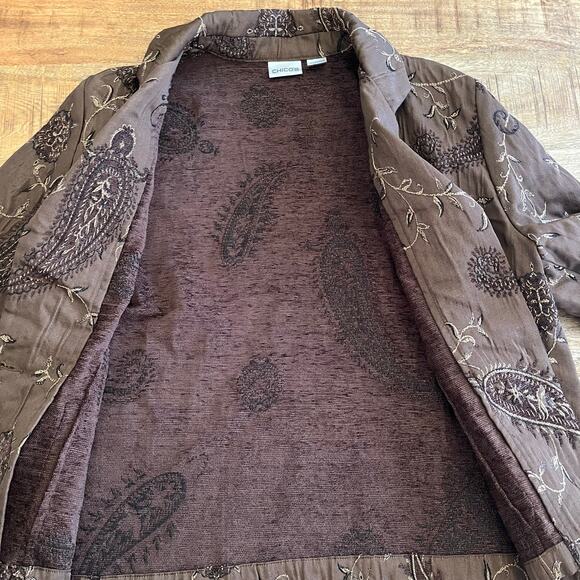 Vintage Chicos Embroidered Jacket L Tapestry Paisley Brown - Picture 5 of 11